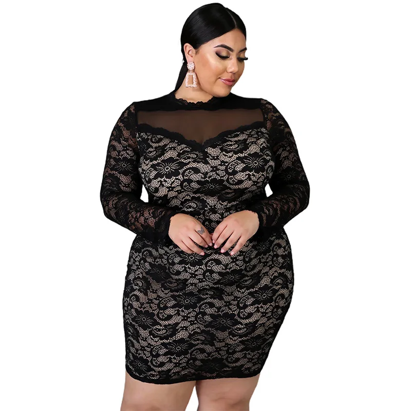 

High Fashion Plus Size Clothing Ladies Bodycon Making Fabric Lace Dress