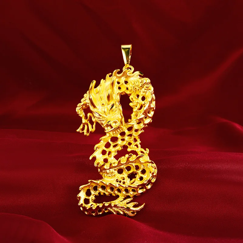 

Delicate 14K Gold Necklace Pendant for Men Wedding Engagement Jewelry Hollow Dragon Design Yellow Gold Pendant No Chain Jewelry
