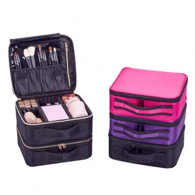 

Bearky Factory pink small travel gold zipper removable beauty makeup Hard Shell Cosmetic Case