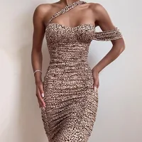 

new women sexy low cut backless tight slim leopard short bandage dress