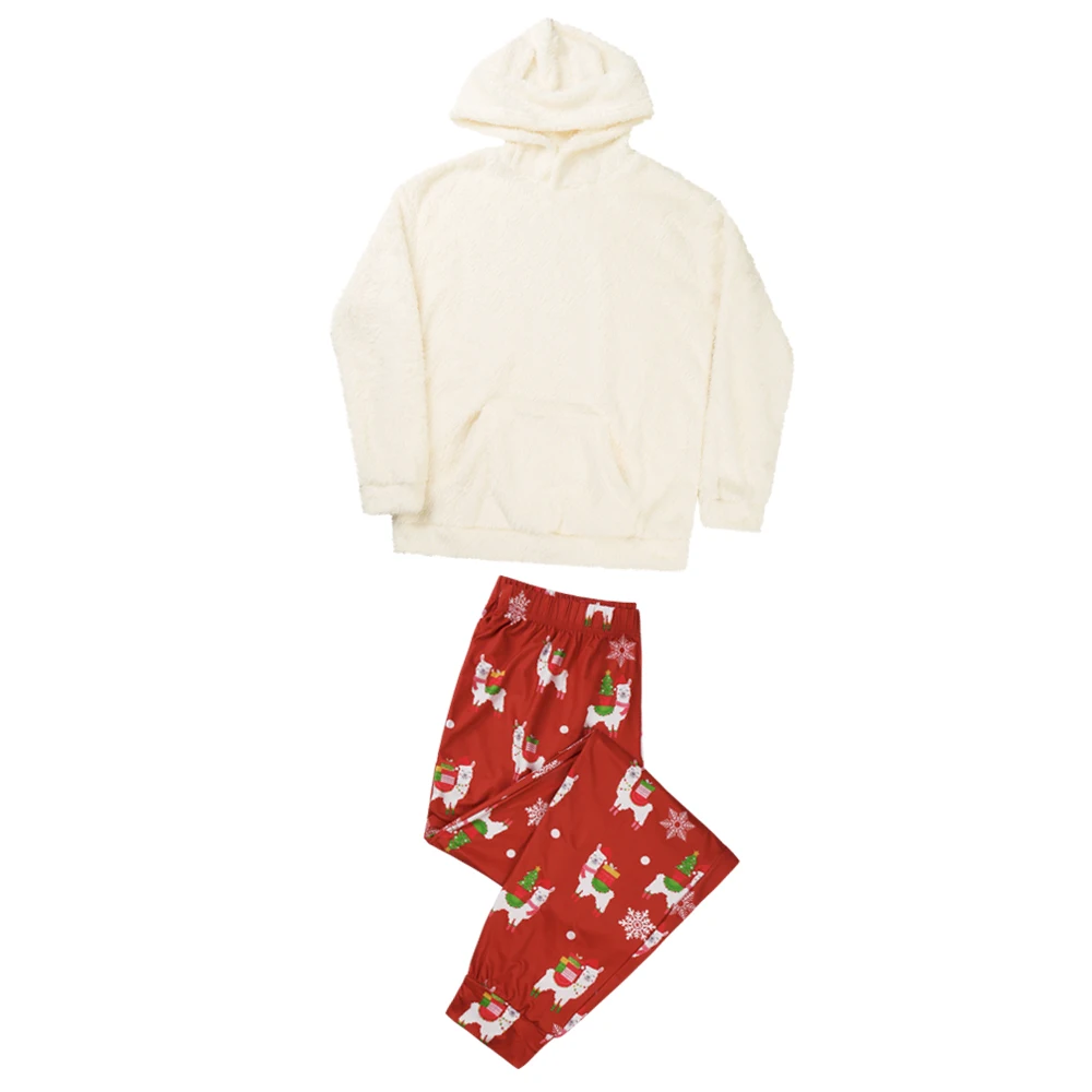 

Hot Sale 2020 Plush Hoodies Two Piece Christmas Matching Family Christmas Pajama Set