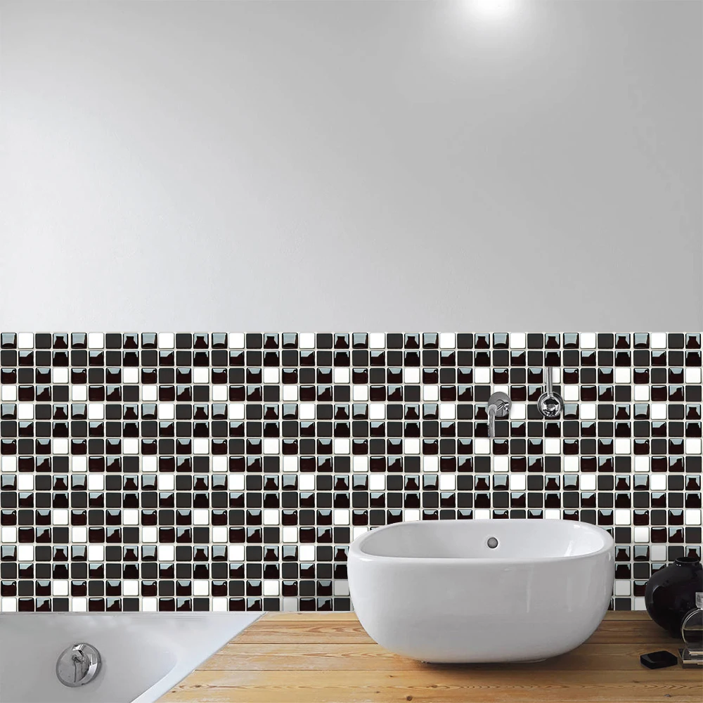 

10pcs Black & White Flat Mosaic Crystal Hard Film Tile Sticker Living Room Decor Wall Stickers Peel & Sick Removable Wallpaper