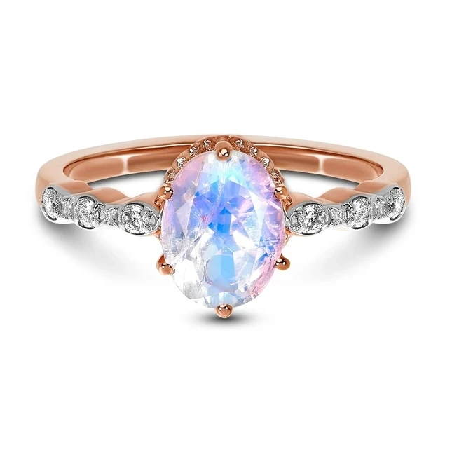 

Solid 14k Rose Gold Plated Sterling Silver Natural Oval Cut Moonstone Birthstone Ring Birthstone Jewelry