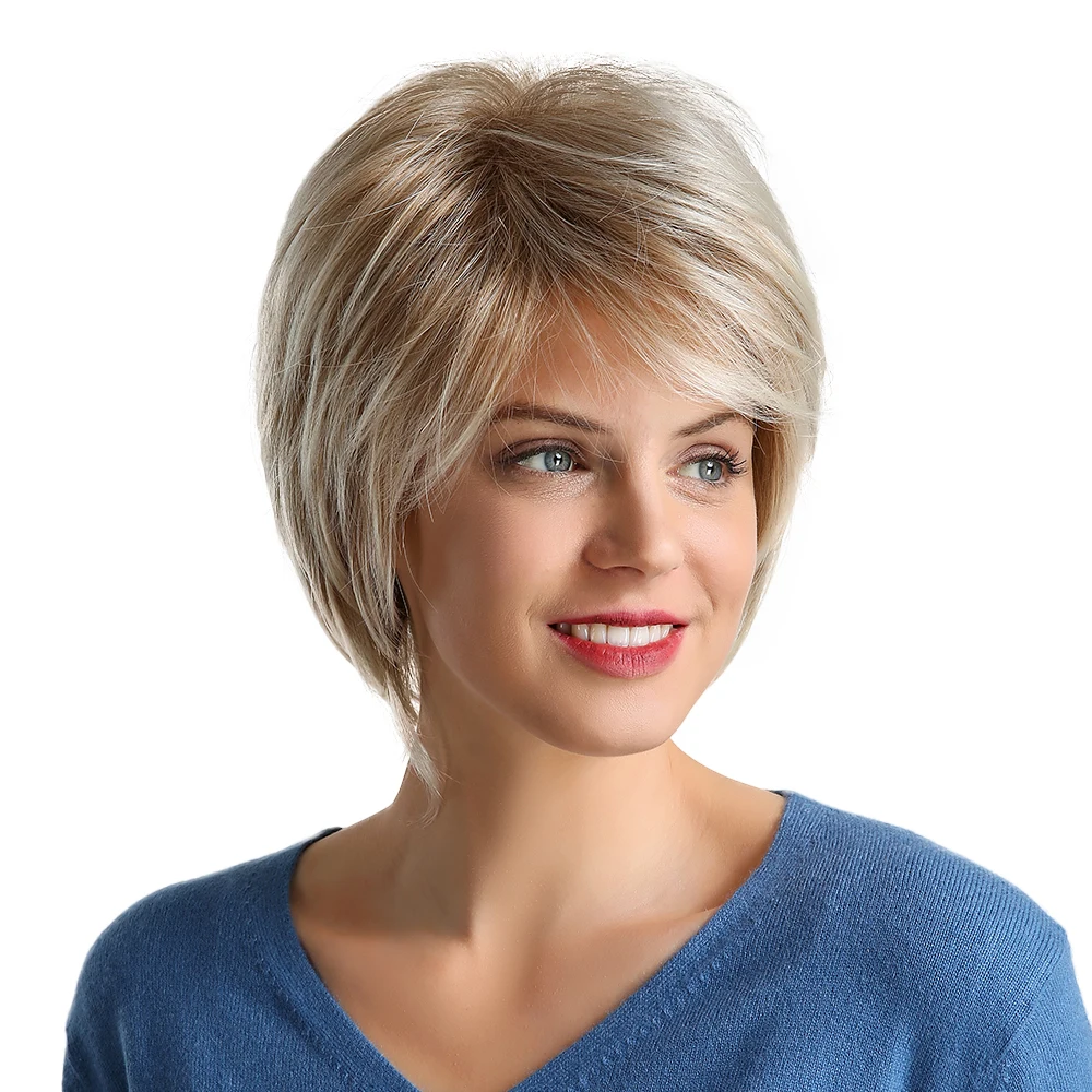 

BVR short light blonde color synthetic hair fringes cheap price synthetic hair wigs