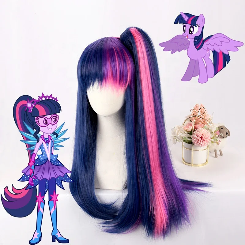 

Wholesale 80cm Long Straight Purple Pink Mixed My Pony Twilight Sparkle Wig Cosplay Synthetic Anime Wig With One Ponytail