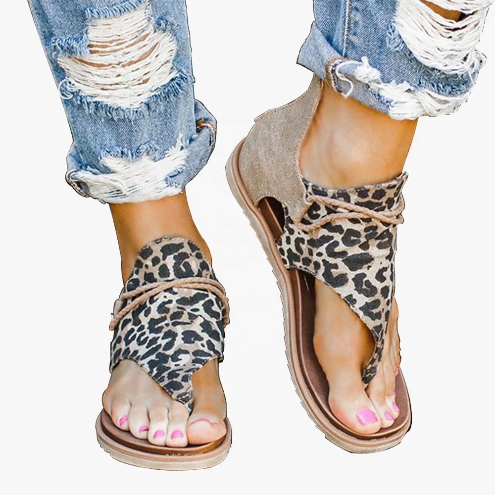 

2020 New Arrival Ladies Summer Beach Flip Flops Leopard Snakeskin Zebra Prints Summer Flat Women Sandals