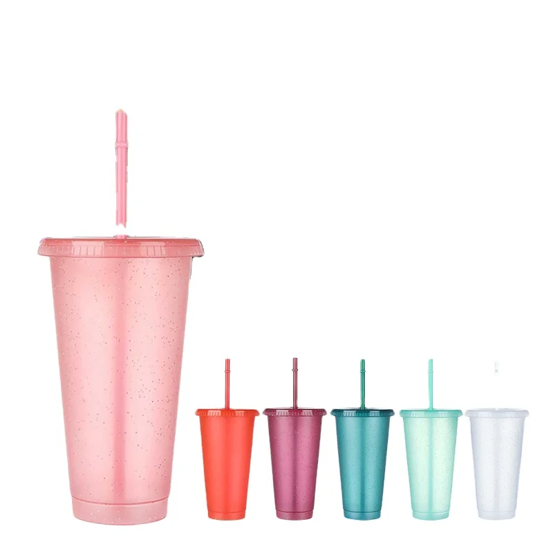 

Food Grade Reusable Cups With Lid And Straw Plastic Color Changing Tumbler Confetti Cup, Blue/red/orange