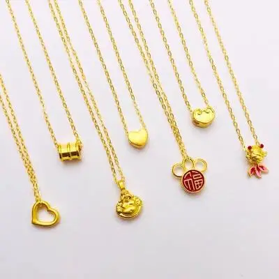 

Luxury Fashion Solid Pure 24K Gold Charms Pendants 18K Yellow Gold Necklace Women Ladies Bridal Engagement Wedding Jewelry