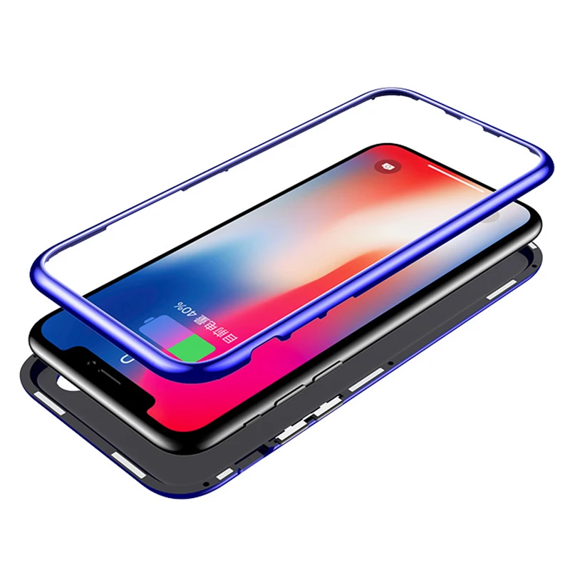 

Metal Frame Magnetic Phone Case 360 Full Cover Magnet Adsorption Clear Tempered Glass Phone Case