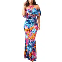 

Multi color Floral Print Off shoulder Maxi Dress