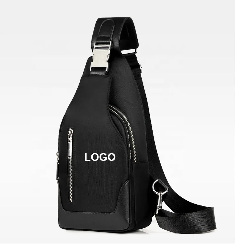 

Custom black polyester pu metal zipper men waterproof chest sling bag shoulder crossbody bag, Black, blue, gray