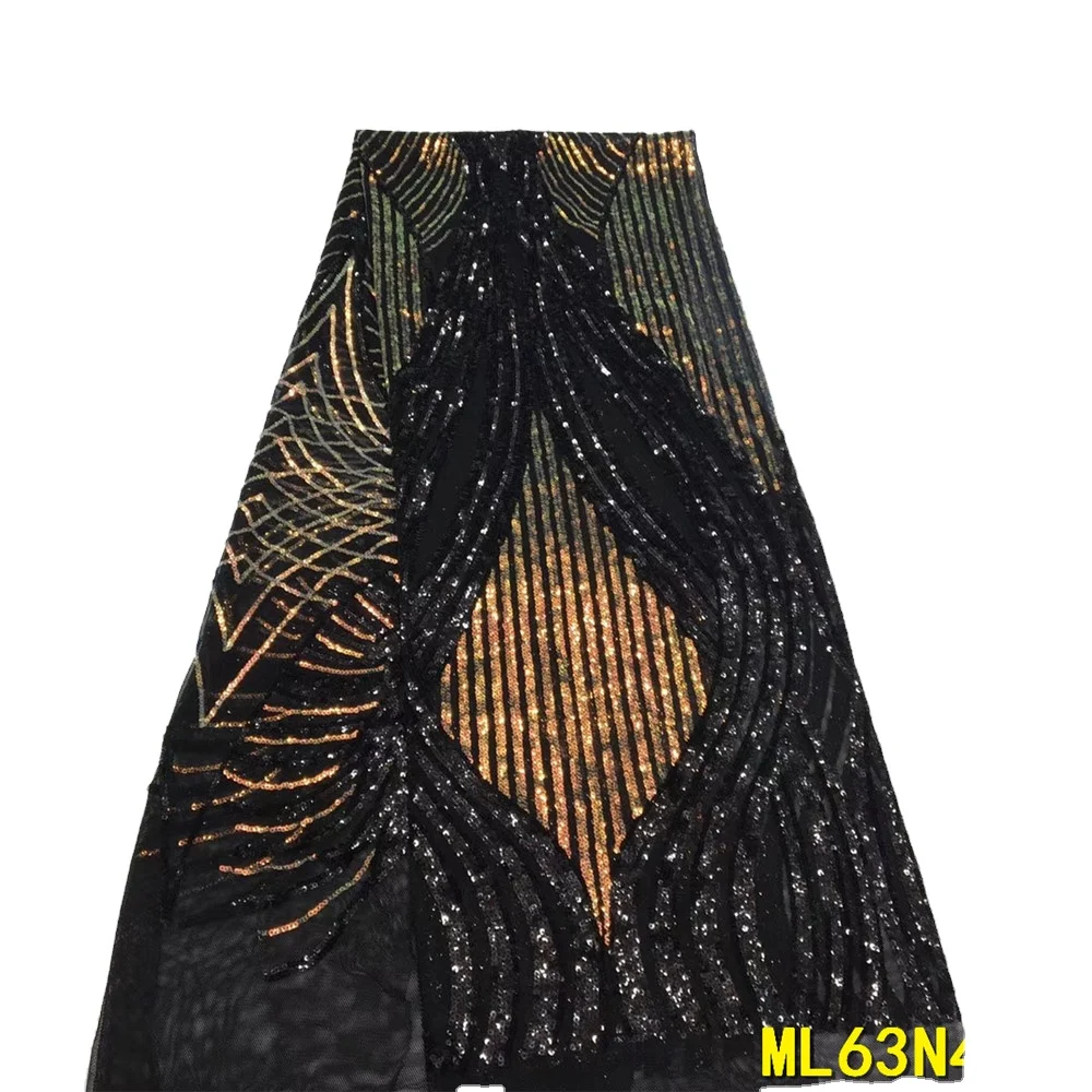 

Beautifical black sequins lace african french lace party dress fabric 5yards ML63N40, Can be customized
