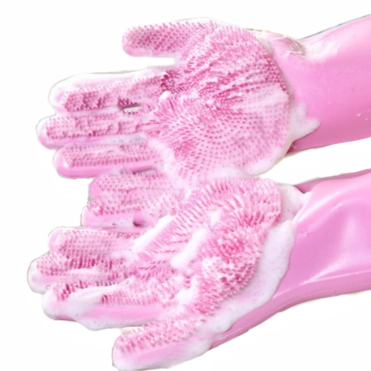 

Silicone Cleaning Gloves With Cleaning Brush Dishwashing Sponge Rubber Gloves Kitchen Scrubbing Gloves