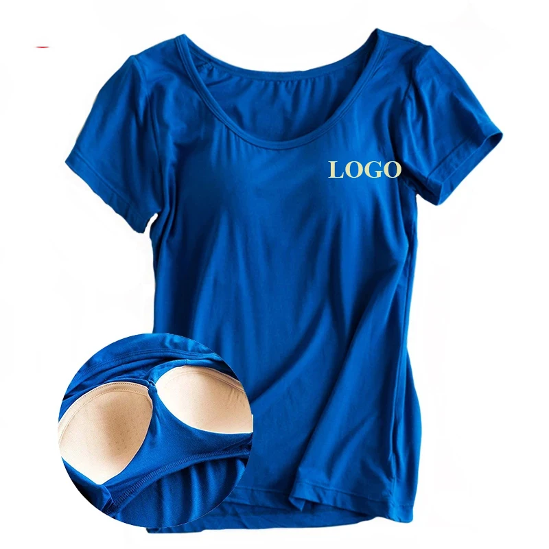 

Custom Logo Modal/spandex Built in Padded Bra T-shirt Clothing T Shirt Tops Casual Lady Top Tees