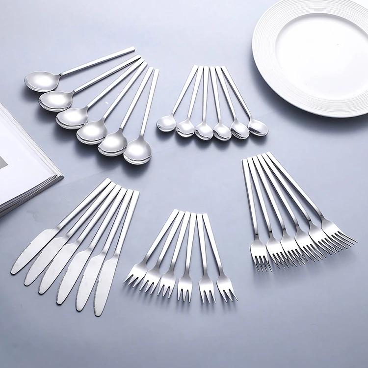 

Superior quality 30 piece banquet tableware set eco friendly stainless steel cutlery set for 6, Silver