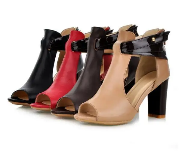 

F20675A European fashion ladies sandals women plus size high heel shoes, Red, black, brown,