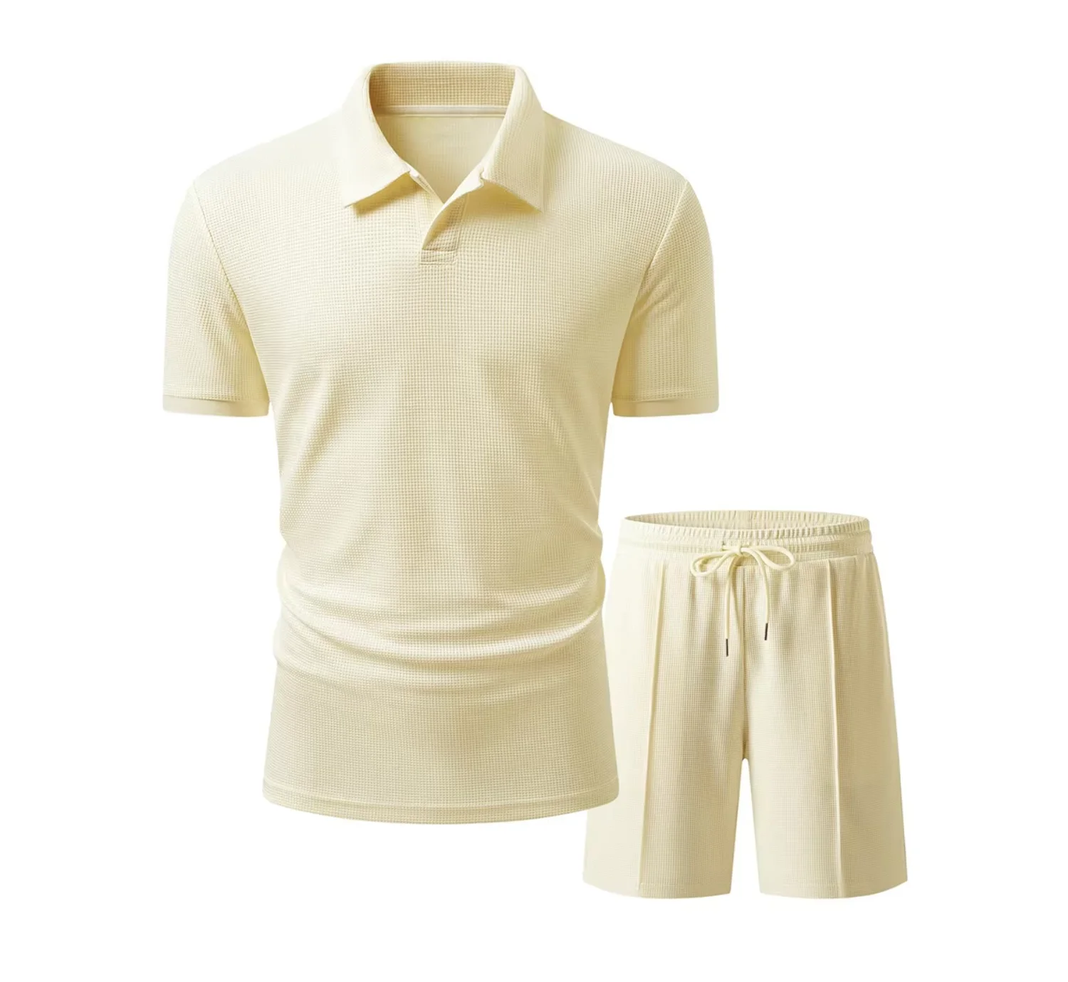 Custom Men Solid Waffle Textured Golf Tracksuit Casual Summer Beach Vacation Athletic Lapel Collar Polo Shirt Shorts 2 Piece Set