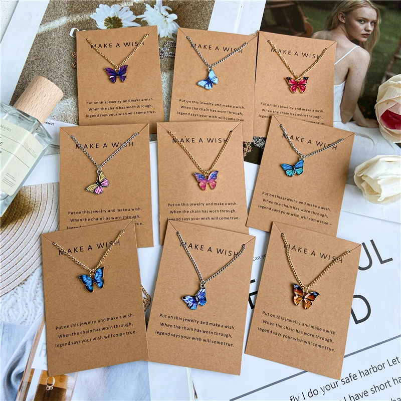

Finetoo Trendy Multiple Colors Butterfly Necklace Thin Chain Colorful Pendant Necklace for Women Jewelry, Gold