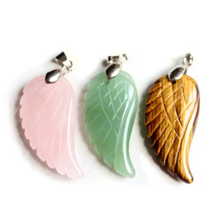 

XuQian Natural Crystal Necklace Pendant Reiki Crystal Individuality Angel Wing Pendant, Picture
