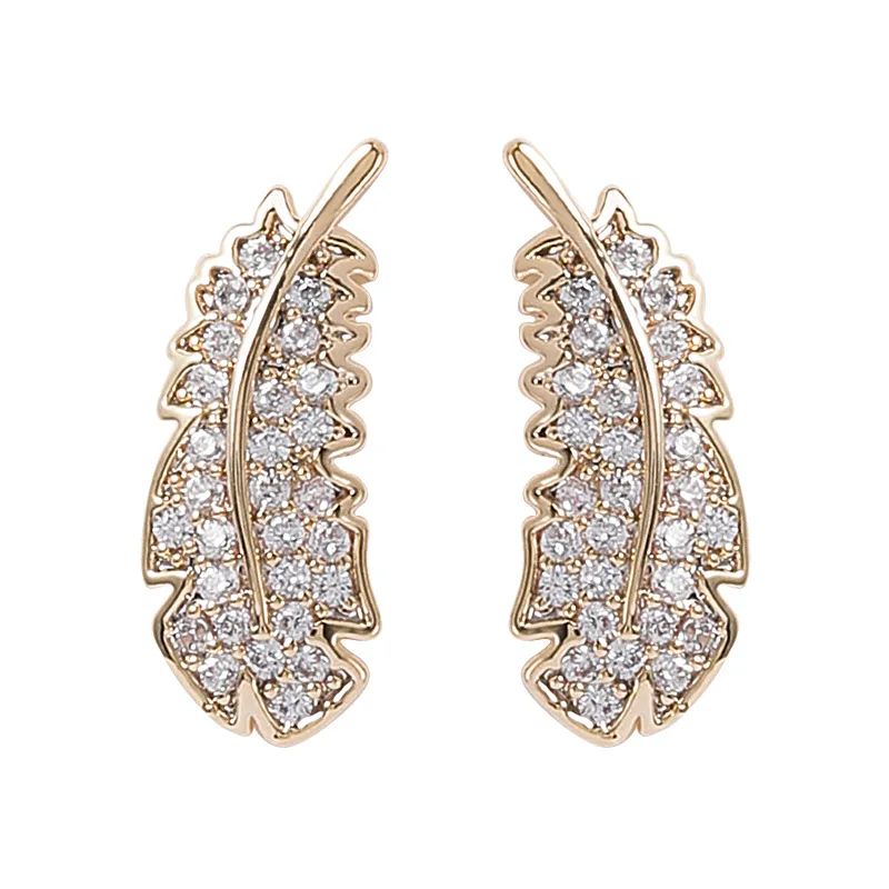 

JUHU Sweet Small Micro Zircon Feather Earrings Korean Version Of The New French Retro Small Earrings