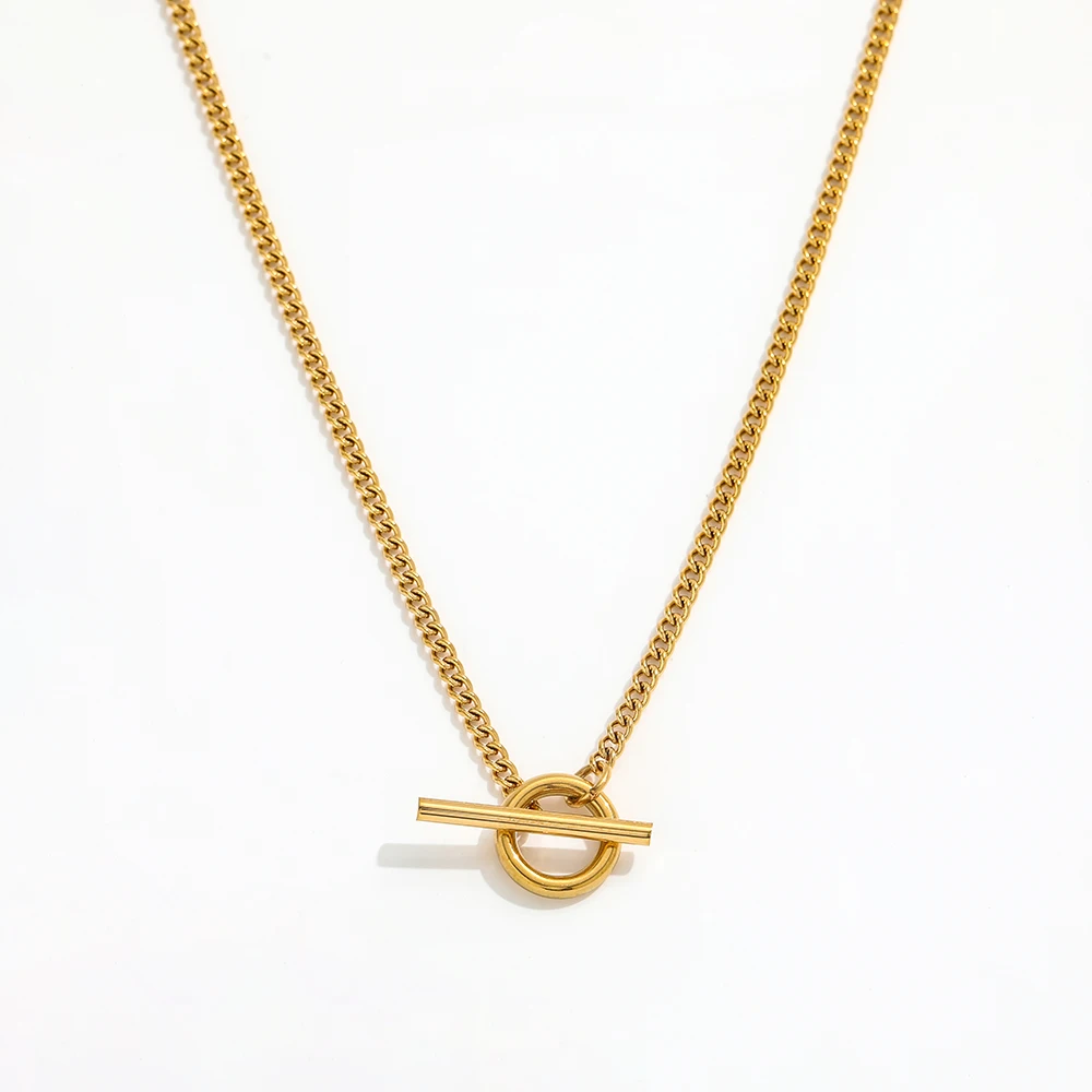 Joolim 18K Gold Plated Dainty Curb Chain Toggle Necklace Stainless Steel Necklace Jewelry Wholesale