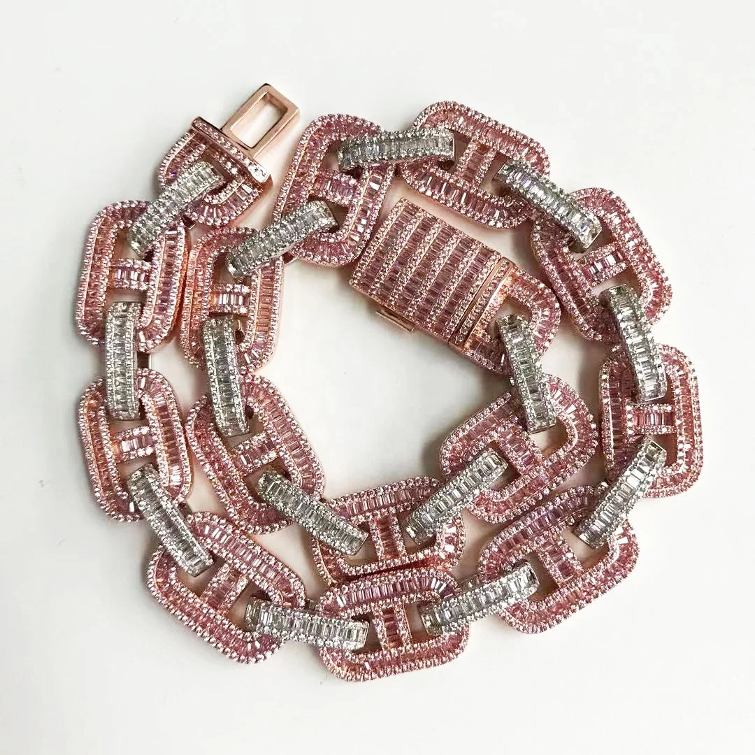 

High Quality Hip Hop Square H Pink Iced Out Chains Women Necklace