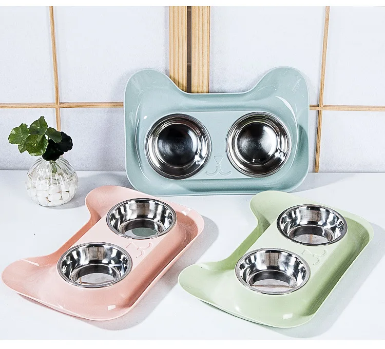 

New type dog bowl stainless steel pet double bowl dog food water feeder manufacturers wholesale, Pick, bule, green