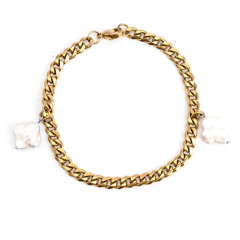 

Cuban Bracelets Hip Hop 5MM Stainless Steel Women Leaf Shell Jewelry Manufacture