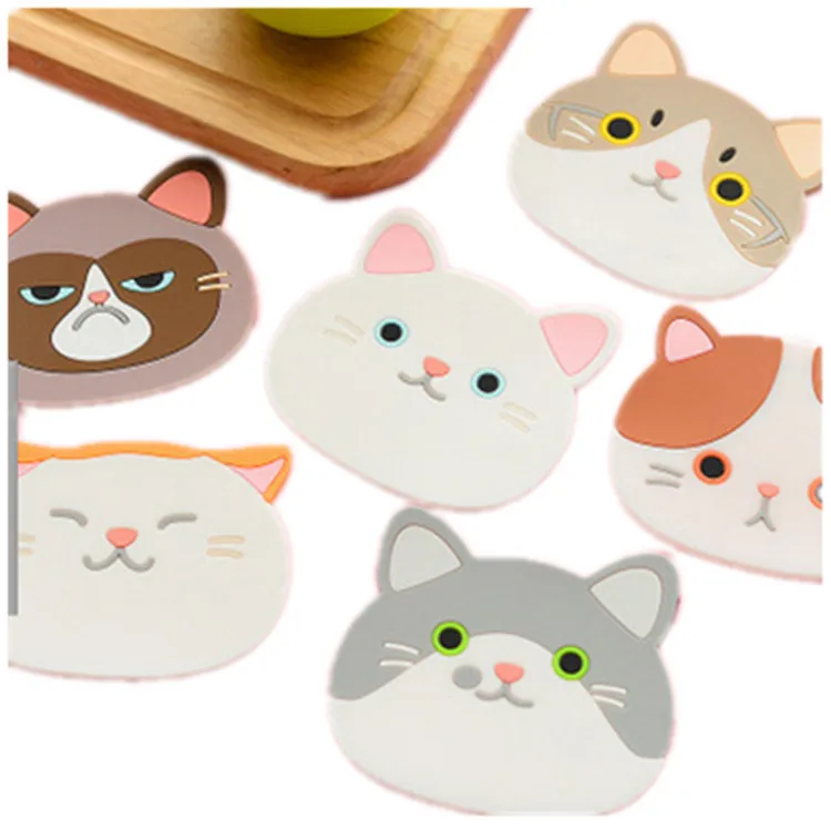 

1290 Home Decor Silicone Cat Coaster Heat Pad Anti-slip Mat Bowl Mat Placemat Cute Cat Coaster, Picture colors