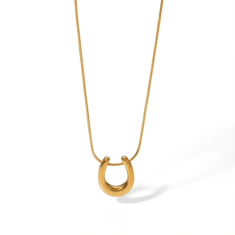 

Plated Snake Chain Horseshoe U Shape Lucky You Pendant Necklace Gold 18K Stainless Steel for Women Gift Opp Bag Link Chain
