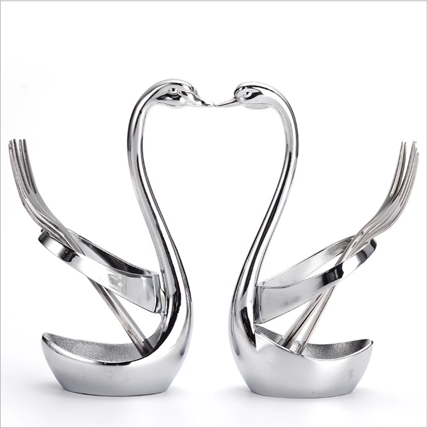 

Wedding souvenirs stainless steel Fork Spoon Tableware Stand Holder zinc alloy Swan Shaped Fruit Food Fork Knife Base Holder