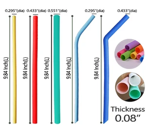 Image of Eco Friendly Collapsible Reusable Silicone Drinking Multicolor Straws With Brush And Case