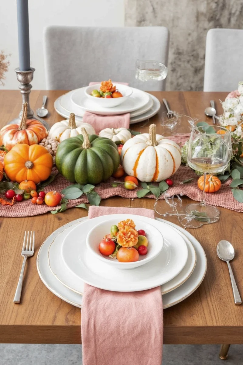 Bohemian-inspired Thanksgiving table with woven elements and natural textures
