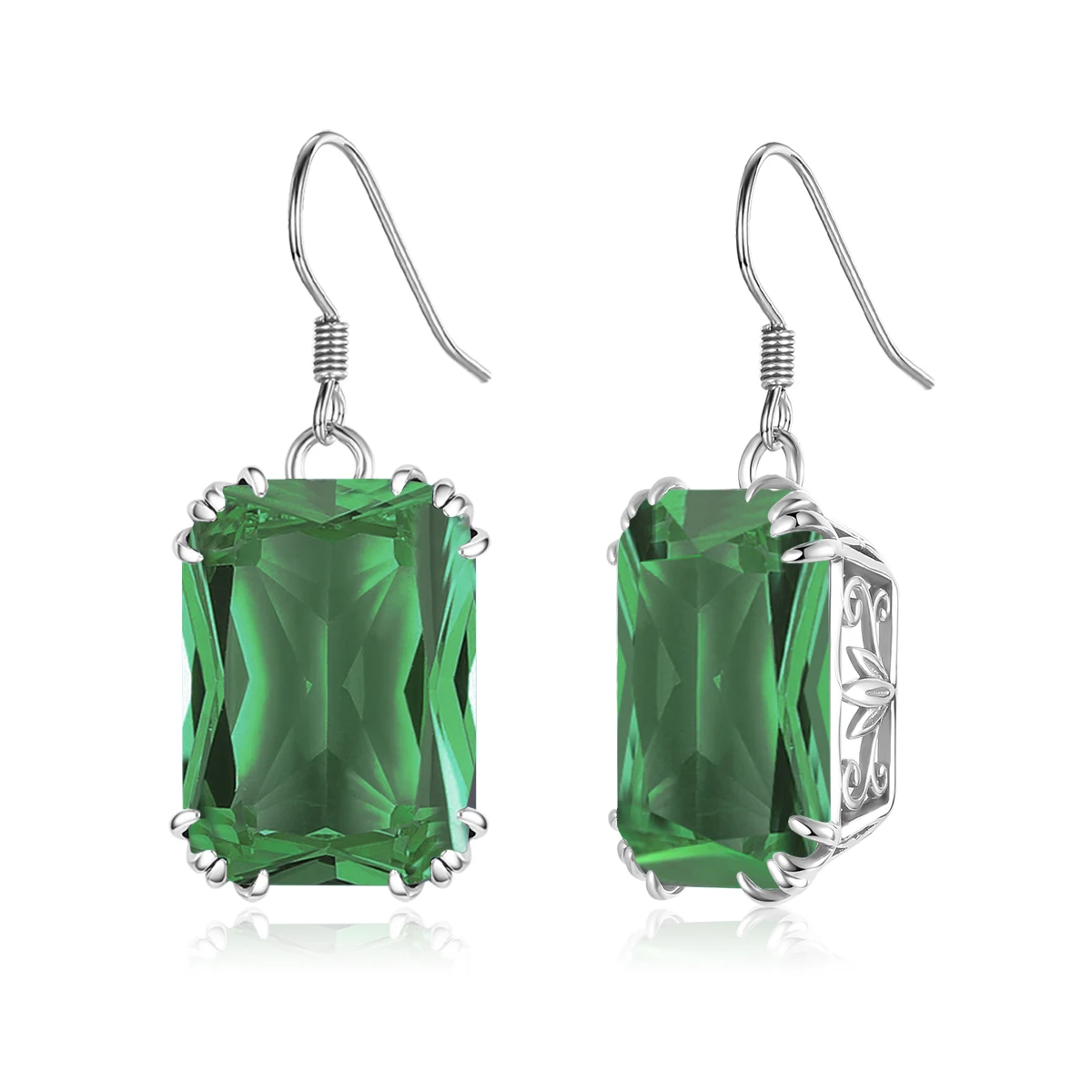 

Brand new Sterling Silver Emerald Gemstone Women Earrings Party Gift Rectangle Long Drop Earrings