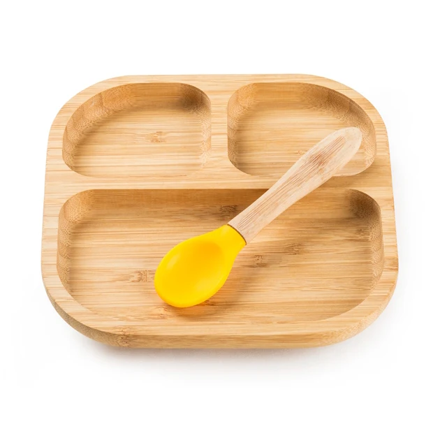 Natural Bamboo Square Children Baby Infant Feeding Kids Dish Set