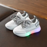 

2019 Best selling Knitted upper fashion casual kids sports shoes new arrival cheap breathable Led light shoes