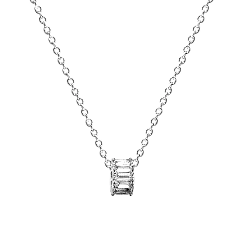 

Minimalist Small White Baguette Zircon Necklace 925 Silver 18K White Gold Plated Round Pendant Necklace Women