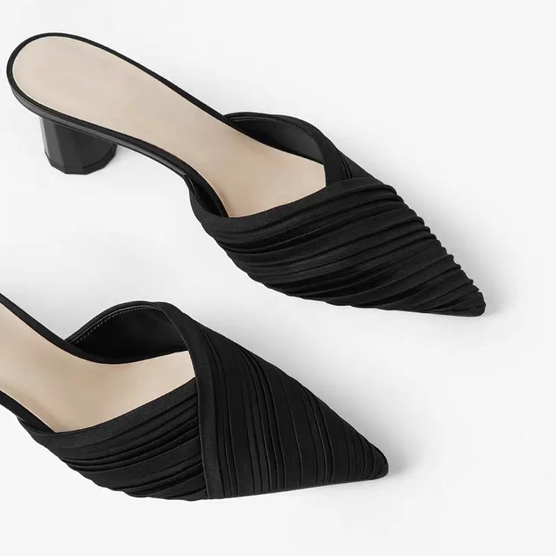 

Women Sexy Casual Wrapped Toe Pointed Toe Slipper Summer Casual Block Heels Muller Shoes IG Fashion Shoes