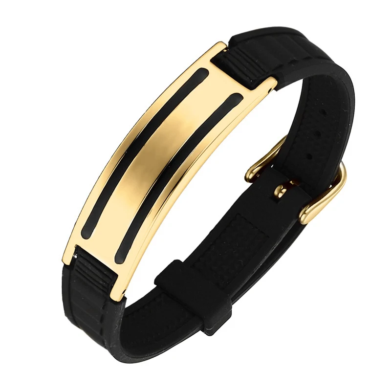 Hot Selling Stainless Steel Rubber Wristband Custom Logo Silicone Healing Health Magnetic Bracelet Bangles For Men