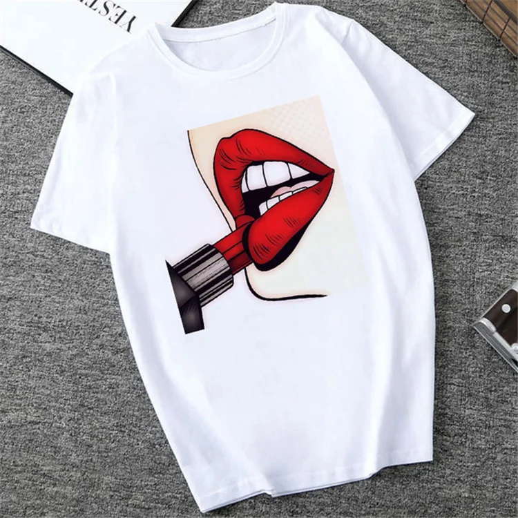 

Casual Loose O Neck Half Sleeve Sexy Women'S Lip Print T-Shirt Printed T Shirt Women, Customized color