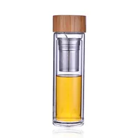 

Tea Infuser Water Bottle Glass Logo Bamboo 500 ml Customized Glass Bottle