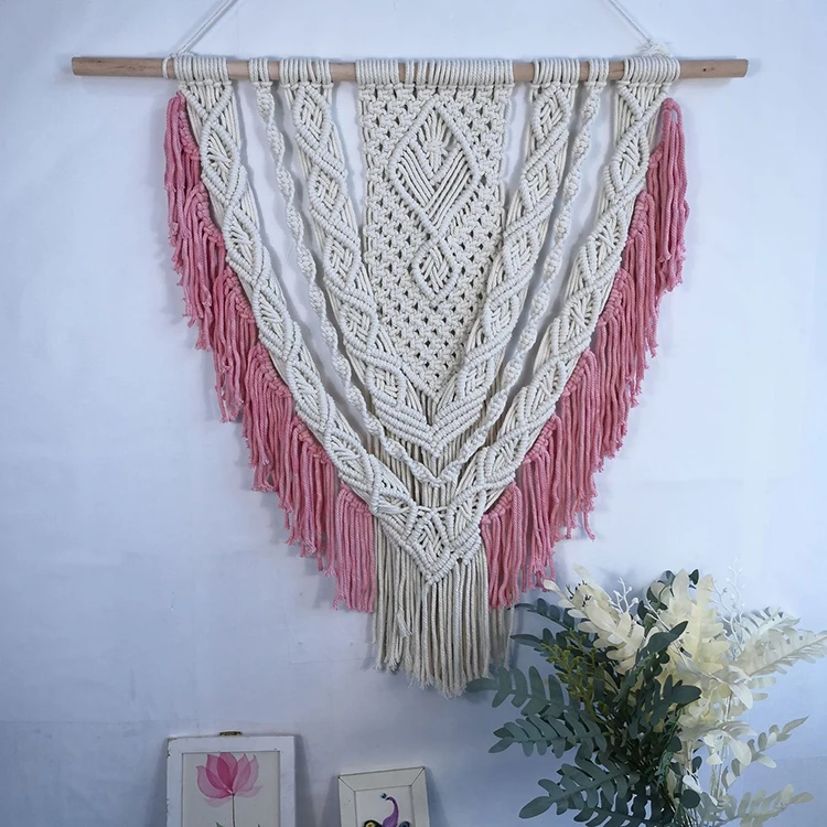

Macrame Wall Hanging Tapestry Home Decoration Chic Bohemian Hand Geometric Woven Tapestries Living Room Wedding Decoration Art, Customized color