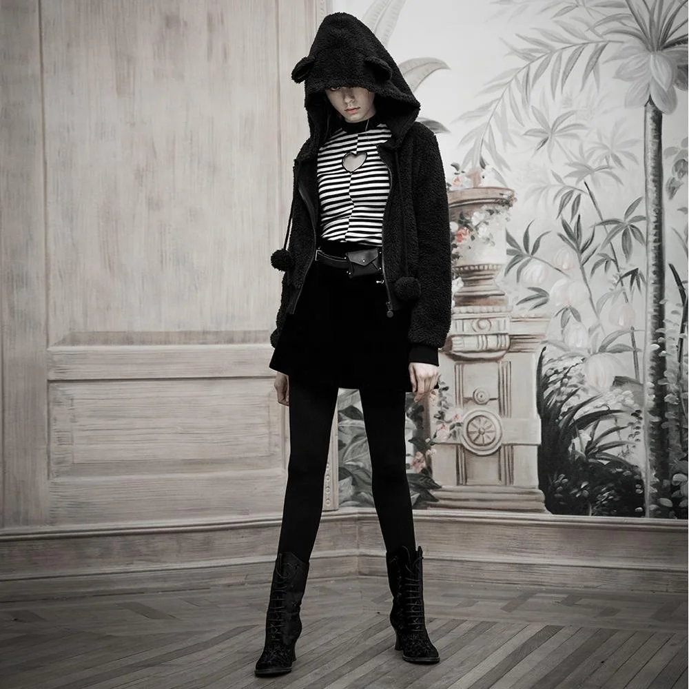 
OPT-280 PUNKRAVE vertical collar love hollowed tight T-shirt black white long sleeve factory shirt 