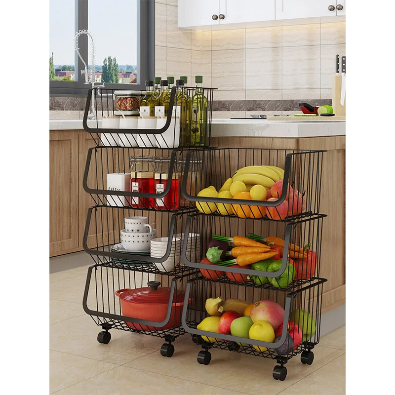 

Factory Manufacture 3-Tier Metal Basket Kitchen Storage Rack, Black