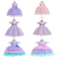 

2019 latest design birthday rainbow kids children Sequined flowers lace sleeveless party 3 years baby party wear girl dress
