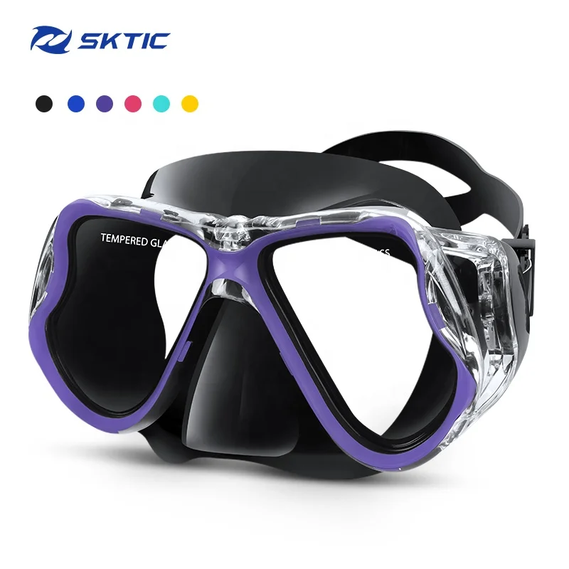 

SKTIC Freedive Glasses Snorkel Mask Anti-Fog Anti-Leak Scuba Diving Mask with Camera Mount Snorkeling Gear for Adults Men Women, Black purple