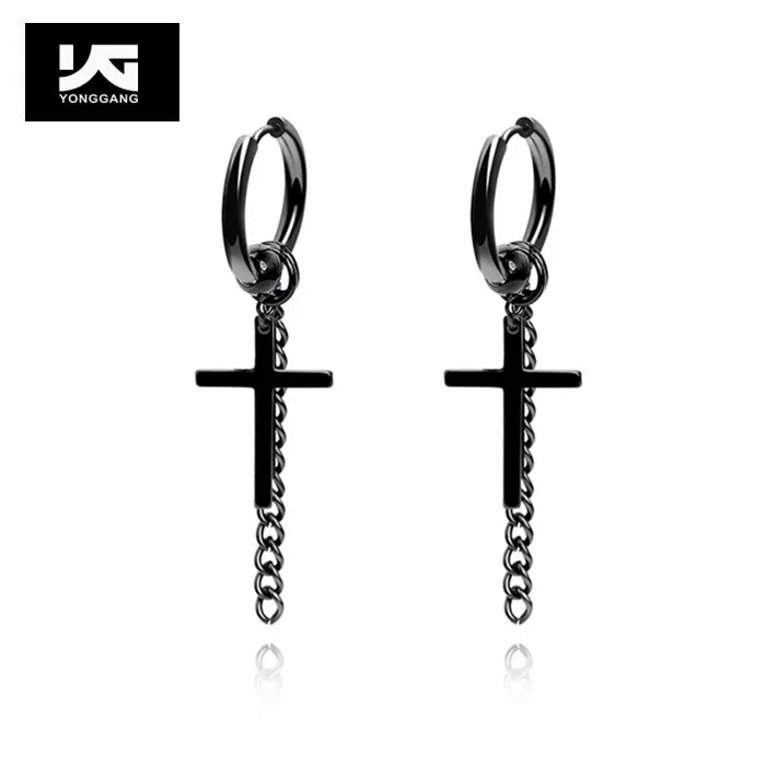 

2022 New Design Stainless Steel Men Cross Long Chain Dangle Huggie Hoop Earrings Women Fashion Drop Earrings