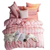 hot sale wholesale 4pcs cheap microfiber latest zip up pink stripe duvet cover bedding set