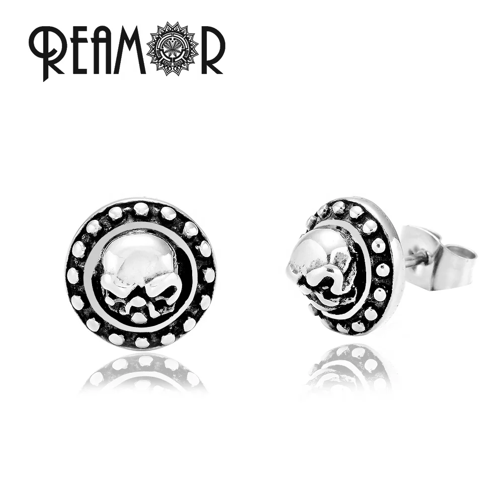 

REAMOR 2021 Fancy Aliens with Aircraft 316L Stainless Steel Round Slice Piercing Stud Earrings Jewelry for Boys Children Gift, Silver color