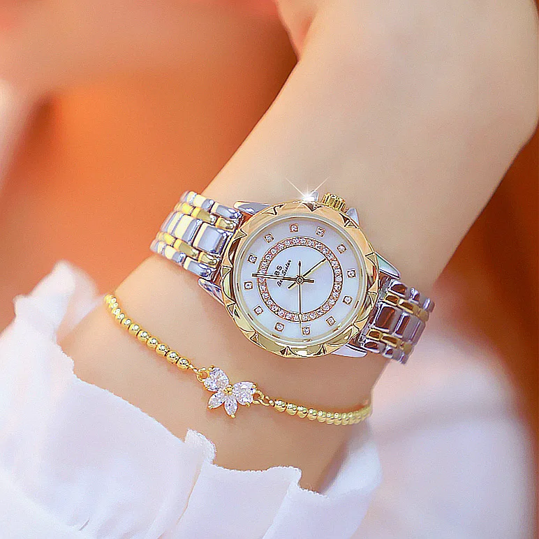 

New Arrive Ladies Fashion Diamond Wrist Watch Luxury Quartz Watch Women Stainless Steel Crystal Watches, As the picture